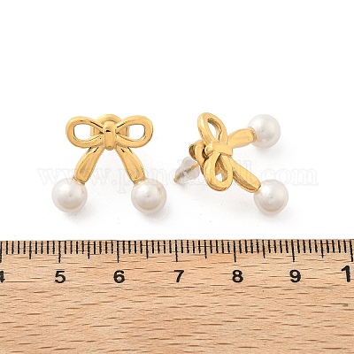 Серьги-гвоздики из пластика и жемчуга из нержавеющей стали 304 EJEW-M072-04G-1