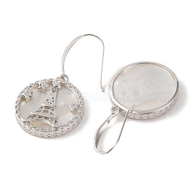 925 плоская круглая серьга-подвеска из стерлингового серебра с Эйфелевой башней EJEW-C115-12P-1