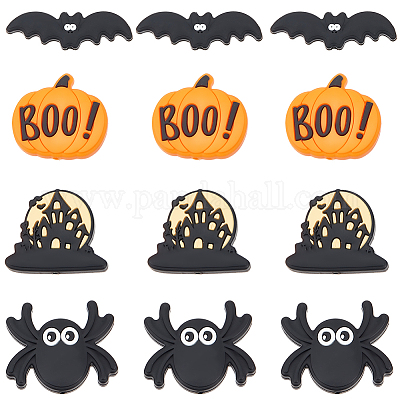 16 шт. 4 стиля силиконовых бусин на Хэллоуин SIL-SC0002-09-1