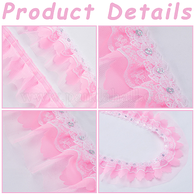 Лента из полиэстерового цветочного кружева с пайетками длиной 10 м OCOR-GF0003-34B-1