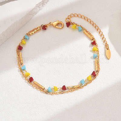 Модные двухслойные браслеты из настоящего 18-каратного золота из латуни и стекла для женской пляжной одежды HR3444-4-1