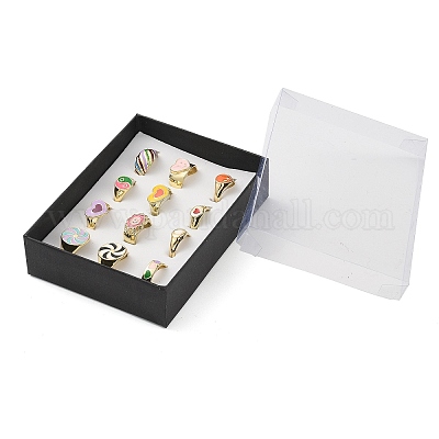 Кольца на палец с эмалью из сплава смешанного стиля для женщин RJEW-MSMC002-16-1