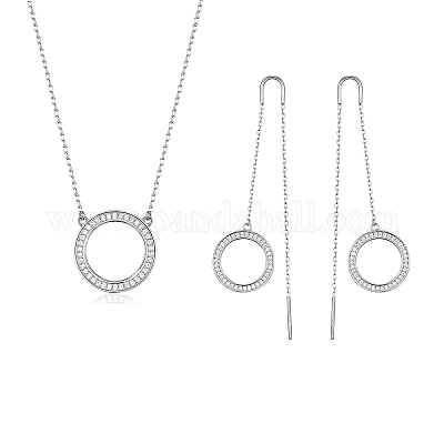 925 комплект из кулона и сережек из стерлингового серебра с микропаве из прозрачных кубических цирконий KG6962-3-1