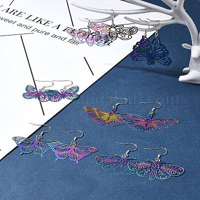 Наборы для изготовления украшений в виде бабочки из нержавеющей стали 201 с травленым металлом DIY-FS0007-47-1