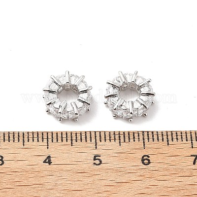 Плоские круглые латунные микропаве прозрачные кубические циркониевые европейские бусины KK-L237-015P-1