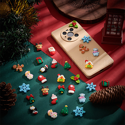 30шт 15 вида стилей Рождественская тема непрозрачные кабошоны из смолы CRES-BC0001-08-1