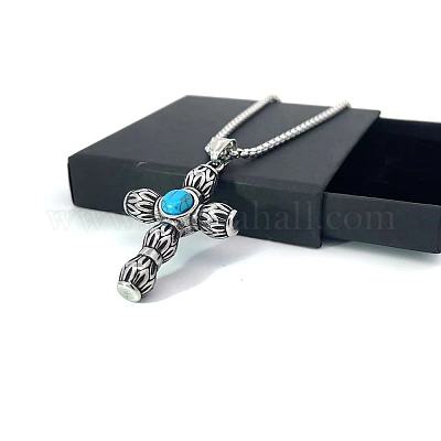 Ожерелья с крестом из нержавеющей стали с синтетической бирюзой для мужчин AF7966-1