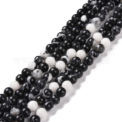 Круглый природных зебра яшма бисер пряди G-R253-6mm-1