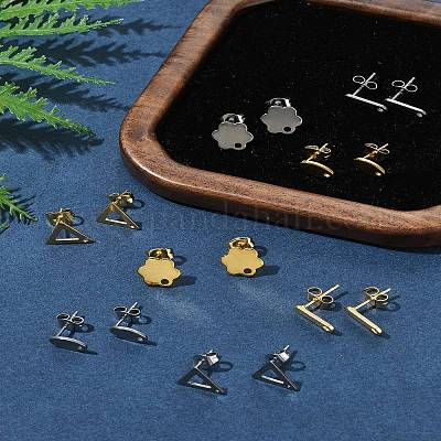 16 шт. 8 стиля 201 нержавеющая сталь серьги-гвоздики с отверстием EJEW-FS0001-21-1