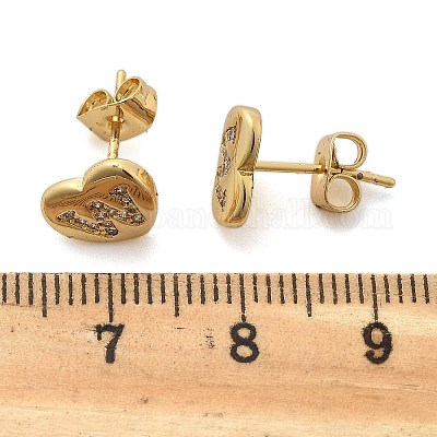 Серьги-гвоздики из латуни с микропаве из прозрачного кубического циркония EJEW-K299-01G-W-1