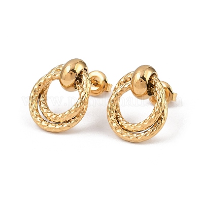 Серьги-гвоздики с текстурированными кольцами из нержавеющей стали 304 EJEW-P324-04G-1