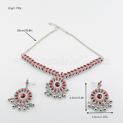 Комплекты из серег-гвоздиков и ожерелий с подвесками в стиле ретро со стразами FS-WG2F819-01-1