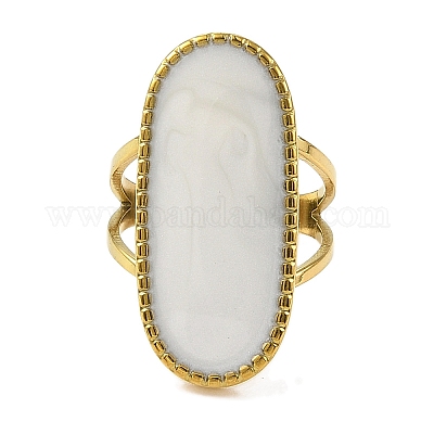 Овальные эмалированные открытые манжеты из нержавеющей стали 304 для женщин RJEW-F166-25G-02-1