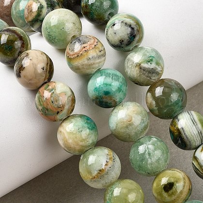 天然グリーンラインジャスパービーズ連売り ラウンド 12mm 約33個/連