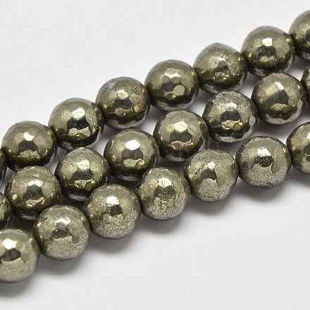 Natürliche Pyrit runde Perlen Stränge G-F197-07-6mm-1