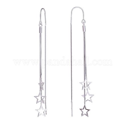 Boucles d'oreilles pendantes 925 étoile en argent sterling plaqué rhodium avec pompon en chaîne JE1045A-1
