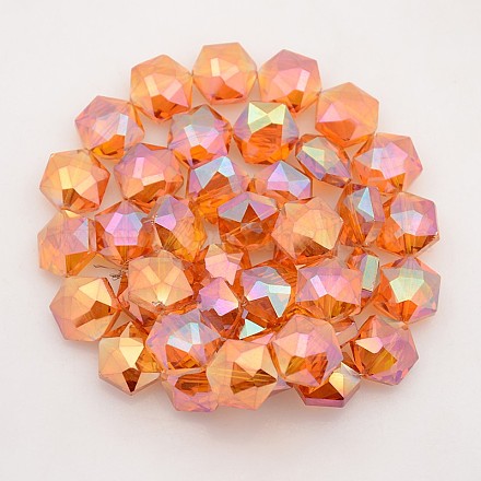 Hexagon Electroplate Full Rainbow Plated Glass Beads Strands EGLA-P015-F03-1