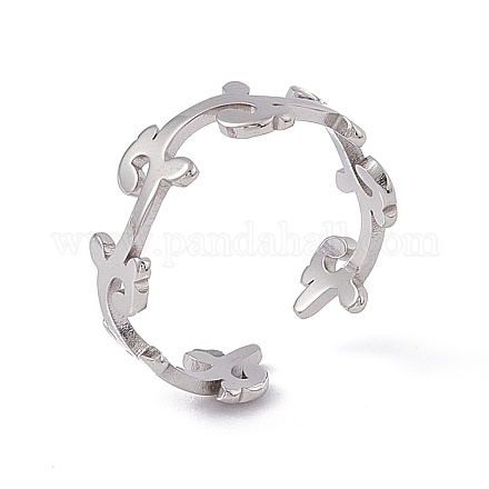 201 открытое кольцо-манжета из нержавеющей стали с листовыми ветвями для женщин RJEW-C045-08P-1