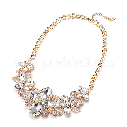 Fashion Women Jewelry Zinc Alloy Glass Rhinestone Flower Bib Statement Choker Collar Necklaces NJEW-BB15155-B-1
