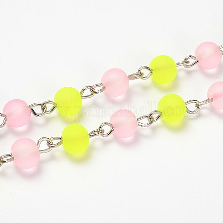 Chaînes de perles rondes en verre transparent mat pour la fabrication de bracelet et collier AJEW-JB00104-02-1
