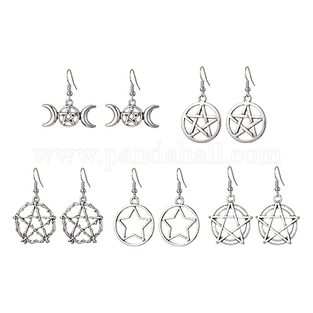 5 пара серег с подвесками из сплава 5 стилей EJEW-JE05551-S-1
