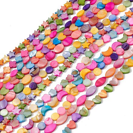 10 brins de perles colorées en coquille d'eau douce naturelle colorée SHEL-M018-03-1