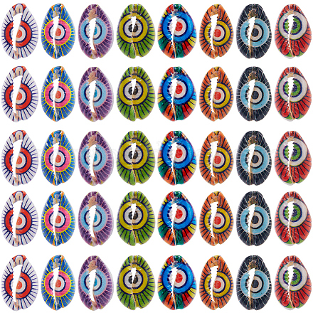 Sunnyclue 64 Stück 8 Farben bedruckte natürliche Kaurimuschelperlen SHEL-SC0001-32-1