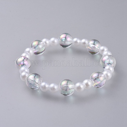 Acrylique transparent imité perles extensibles enfants bracelets BJEW-JB04575-01-1