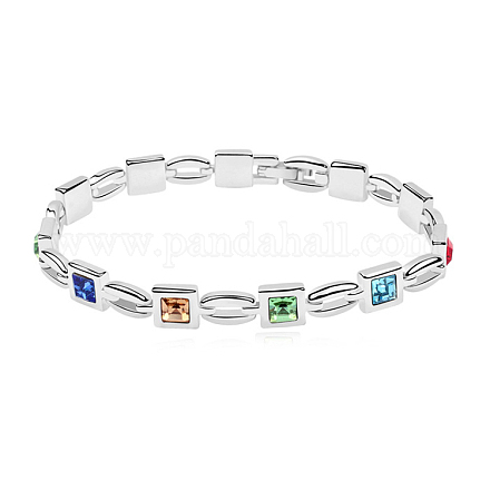 Real 18K Platinum Plated Rectangle Alloy Austrian Crystal Link Bracelets BJEW-DD0001-08C-1
