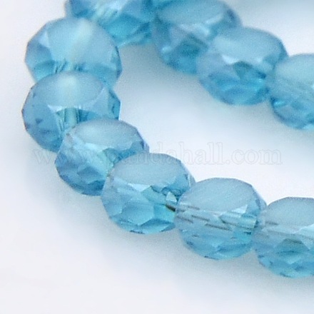 Pearl Luster Plated Frosted Glass Faceted Flat Round Beads Strands EGLA-A033-F4mm-PL02-1