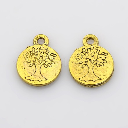Flat Round with Tree of Life Plating Zinc Alloy Pendants PALLOY-N0104-02AG-1