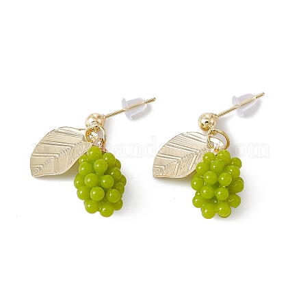 Boucles d'oreilles pendantes en forme de raisin en résine avec 925 épingle en argent sterling EJEW-E266-01LG-1