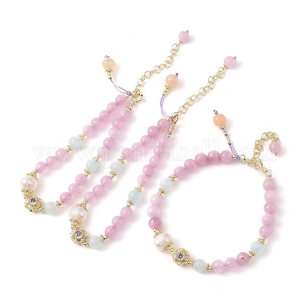 Круглые браслеты из окрашенных натуральных драгоценных камней и натурального жемчуга BJEW-C068-02G-1