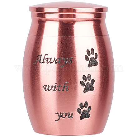 CREATCABIN Small Pet Urns Always With You Memorial Ashes Holder Mini Paws Engraved Urns Metal Cremation Keepsake Stainless Steel Urns for Pet Dog Cat Bird Rabbit 1.18 x 1.57 Inch Pink AJEW-WH0013-41B-1