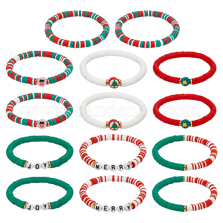 14 шт. 2 комплекта браслетов из полимерной глины с бусинами хейши на рождественскую тематику&nbsp;BJEW-ME0001-17B-1