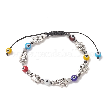 Bracelet de perles tressées en verre et en alliage de mauvais œil coloré au chalumeau pour femme BJEW-JB09267-02-1