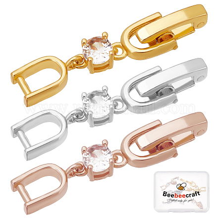 Beebeecraft 6Pcs 3 Colors Bracelet Extender Clasp Gold Plated Crystal Rhinestone Foldover Extension Clasps for Bracelet Necklace and Jewelry Making KK-BBC0002-21-1