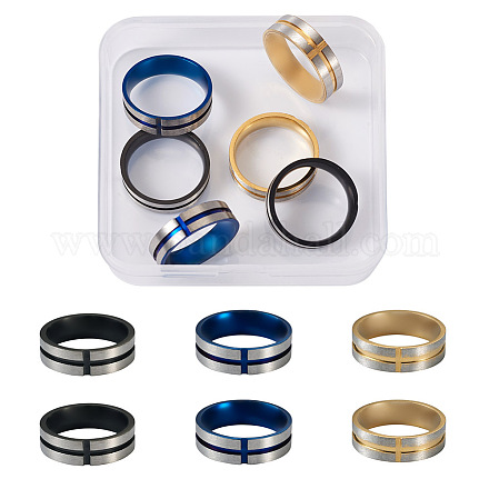 Crafans 6 pz 3 colori anelli a fascia in acciaio inossidabile RJEW-CF0001-02-1