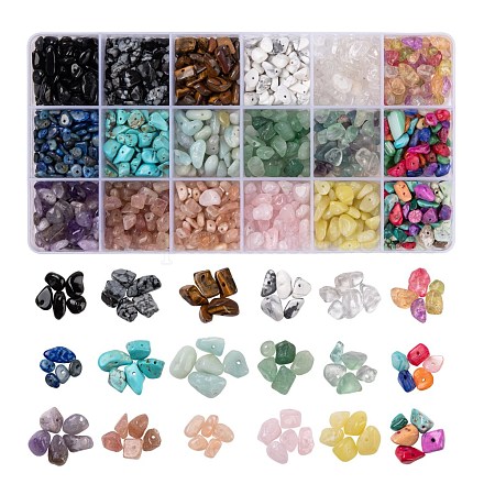 270g 18 estilos de piedras preciosas naturales y sintéticas y perlas de chip de concha G-FS0001-25-1