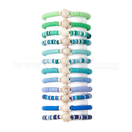 12 Stück 12-farbiges Polymer-Ton-Heishi-Surfer-Stretch-Armband-Set BJEW-JB09731-1