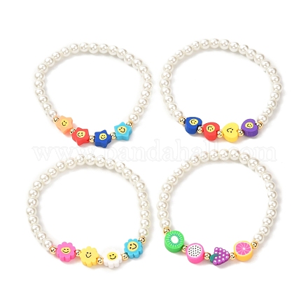 Bracciale elasticizzato con perle di vetro rotonde per ragazze adolescenti BJEW-JB07075-1