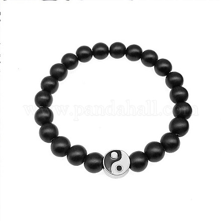Эластичные браслеты из синтетического черного камня с бисером инь-янь JE8006-1-1