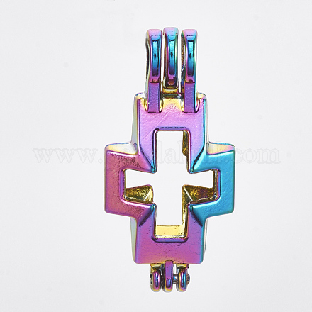 Plated Alloy Bead Cage Pendants PALLOY-S119-040-1