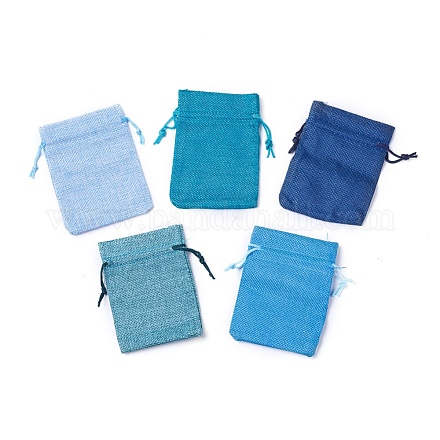 5色の黄麻布の包装袋の巾着袋  ブルーシリーズ  ミックスカラー  11~12x8~9cm  5個/カラー  25個/セット ABAG-X0001-02-1