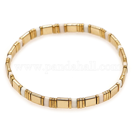 Rechteckiges Stretch-Armband mit Perlen aus Glas-Samenblöcken BJEW-BB727272774-A-1
