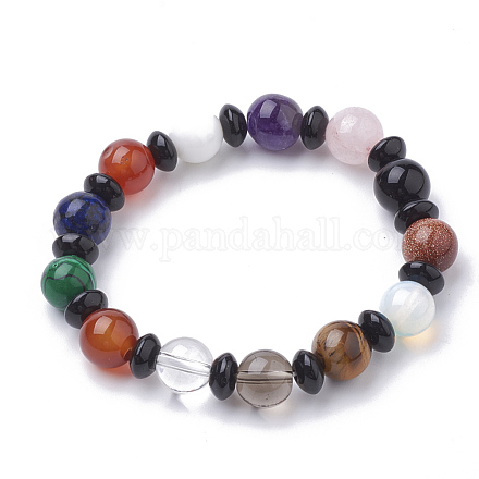 Natural & Synthetic Gemstone Beaded Stretch Bracelets G-S285-23-1