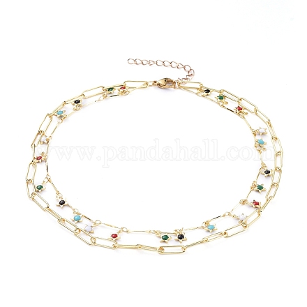 Doppelschichtige Halsketten aus Messingemail NJEW-JN02831-02-1