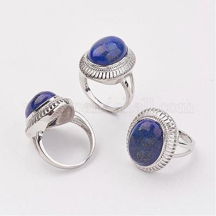 Naturales lapis lazuli anillos de dedo RJEW-P122-18-1