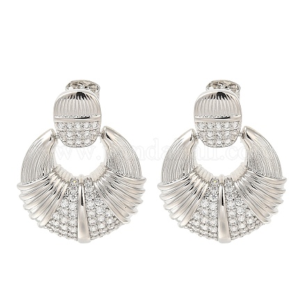 Серьги-гвоздики из латуни с двойным рогом и микропаве из прозрачного кубического циркония EJEW-H016-31P-1