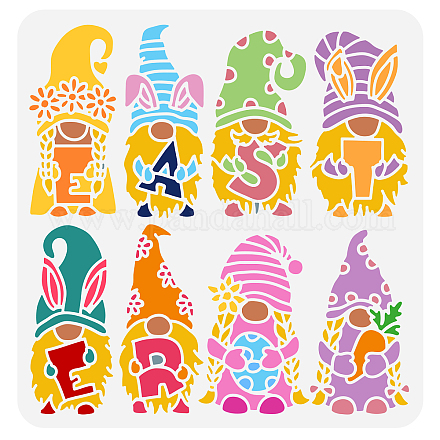 FINGERINSPIRE Easter Painting Stencil 30x30cm 8 Styles Gnome Elf Stencil Template Easter Dwarf Stencil Plastic Bunny Egg Carrot Pattern Painting Stencil Reusable Stencil for Easter Decor DIY-WH0383-0020-1